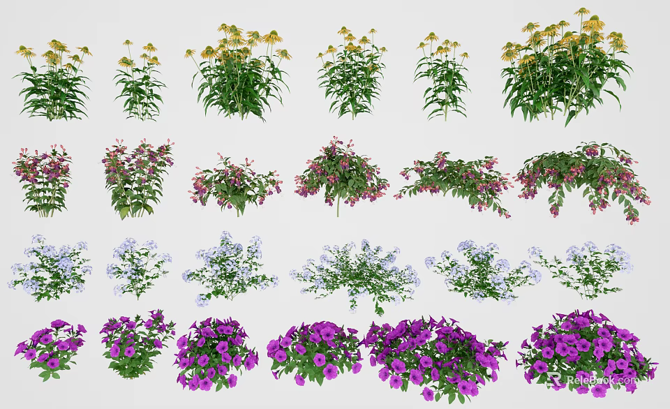 Vibrant Garden Flowers and Plants With Diverse Colors and Lush Foliage 3d model 