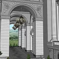 Classical European Architecture Featuring Grand Columns Symmetrical Pediment and Landscaped Steps