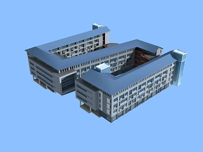 Modern School Building With Multi Story Structure Flat Roof Connected Wings And Large Windows 3d model