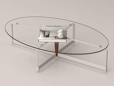 Modern Oval Coffee Table With Glass Top And Metal Frame Design 3d model