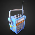 Vintage Blue Portable Radio With Silver Handle Antenna Knobs And Grille Speaker