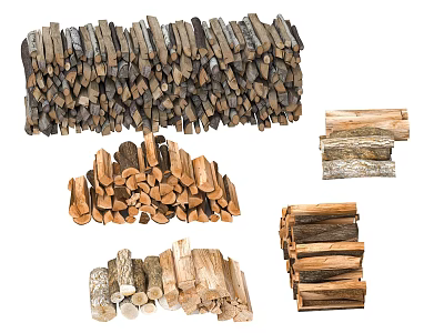 Natural Stone Wood Logs Stacked in Various Piles for Home Decorative Use 3d model