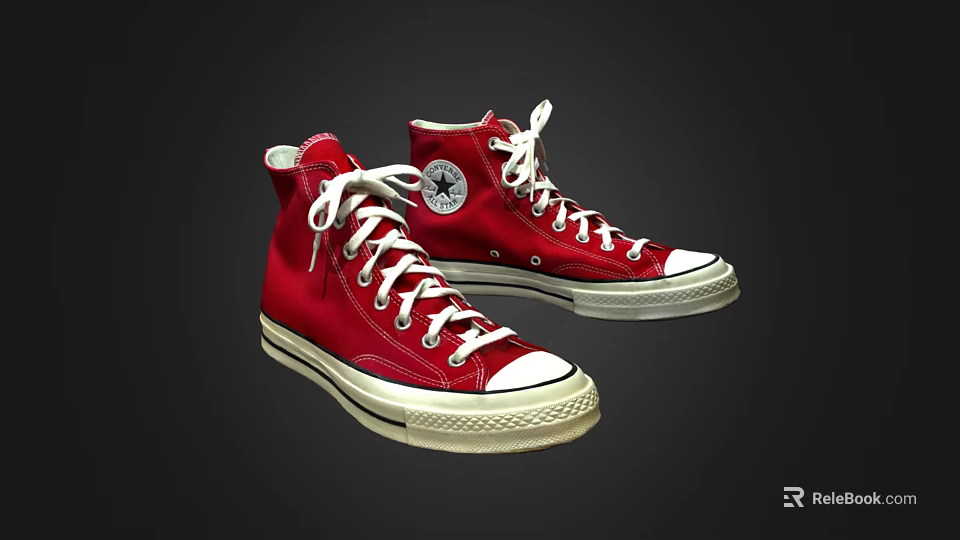 Red High Top Canvas Shoes with White Laces White Toe Caps and Star Logo Design 3d model 