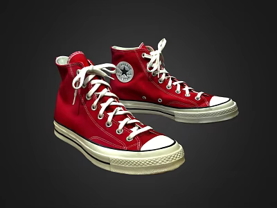 Red High Top Canvas Shoes with White Laces White Toe Caps and Star Logo Design 3d model