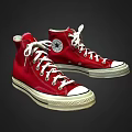 Red High Top Canvas Shoes with White Laces White Toe Caps and Star Logo Design