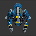 Blue And Yellow Robot Character With Mechanical Creature Design And Limb Details