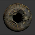 Ancient Ceramic Vase With Curved Handle Animal Motifs And Geometric Patterns