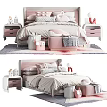 Pastel Pink and White Children's Bed with Side Tables Little House Decor and Storage Toys