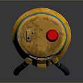 Yellow Sci Fi Robot Probe With Red Siren Light And Three Metal Legs