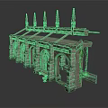 Gothic Stone Building Structure with Arched Doorways Spires and Ivy Decorative Details