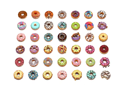 Assorted Colorful Decorated Donuts With Various Toppings And Flavors In Neat Arrangement 3d model