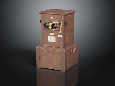 Vintage Brown Box With Dual Lenses And Metal Handle Design Features 3d model