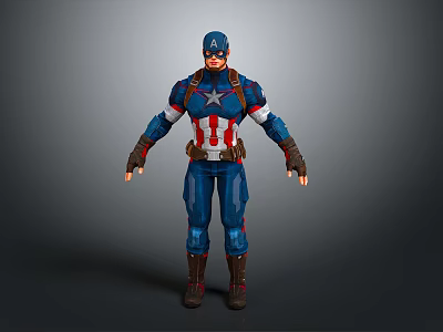 Man Standing in Blue Red White Superhero Uniform With Star Emblem 3d model