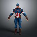Man Standing in Blue Red White Superhero Uniform With Star Emblem