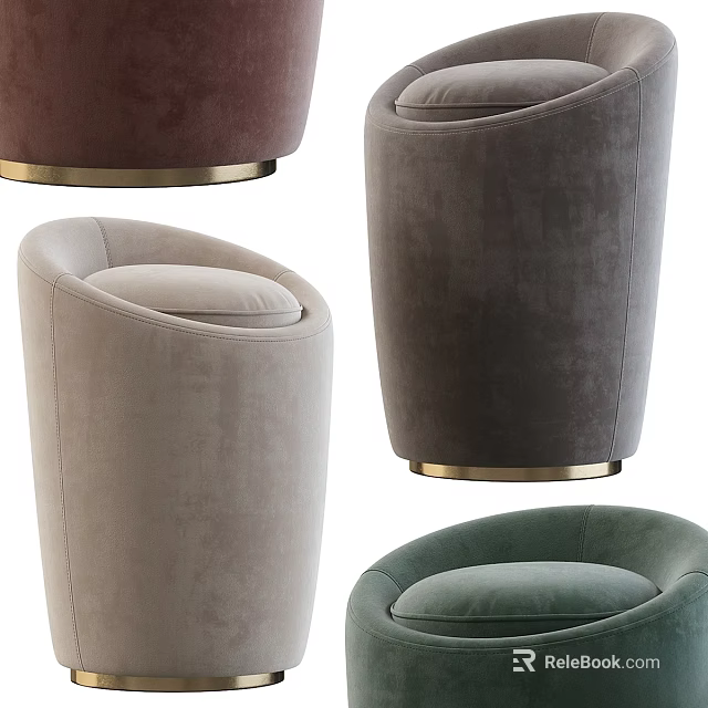 Velvet Ottoman Footstool With Curved Design And Gold Metal Base In Multiple Colors 3d model 