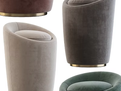 Velvet Ottoman Footstool With Curved Design And Gold Metal Base In Multiple Colors 3d model