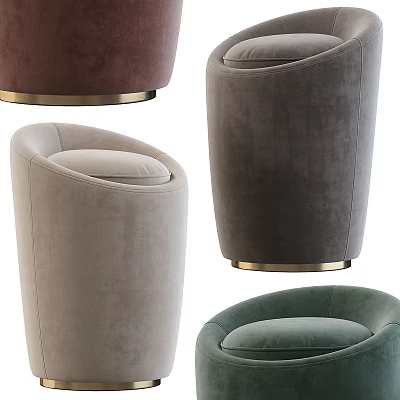 Velvet Ottoman Footstool With Curved Design And Gold Metal Base In Multiple Colors 3d model