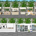 Outdoor Shopping Mall Stores Featuring Stalls Awnings Container Shops And Green Plants