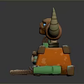Unique Skull Shaped Backpack With Horns Orange Color Green Cylindrical Accessories And Rope Decoration