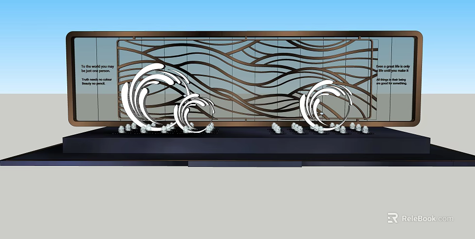 Modern Feature Wall With Wavy Lines And White Spiral Decorations On Black Base 3d model 