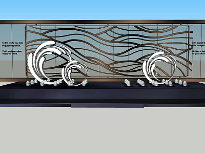 Modern Feature Wall With Wavy Lines And White Spiral Decorations On Black Base 3d model