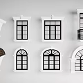 Various Window Styles with White Frames Black Glass Including Balcony Arched and Bay Designs