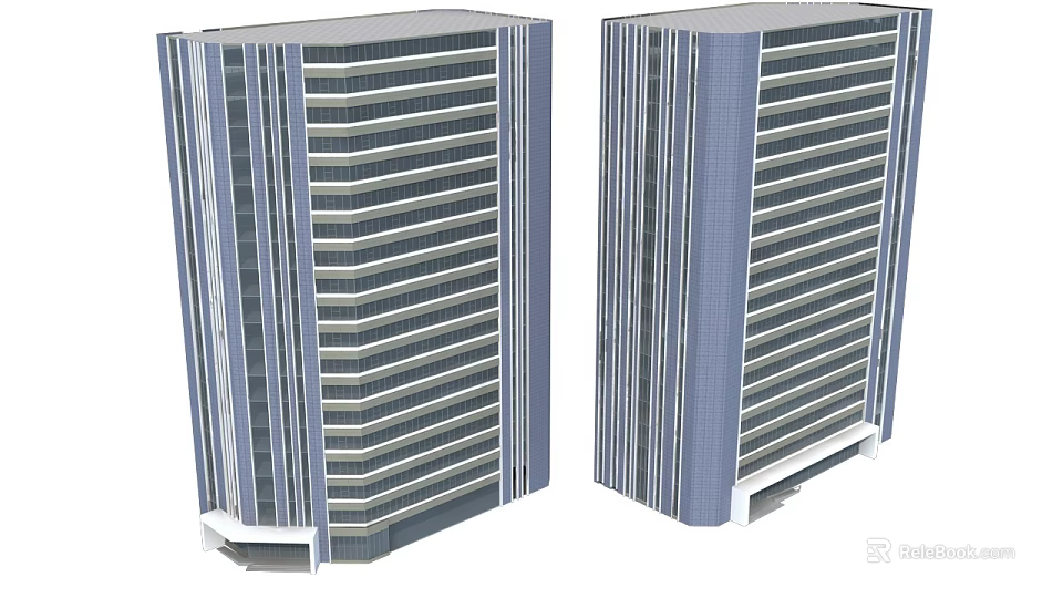 Modern Two Tall Office Buildings Exterior Design With Glass Curtain Walls And Multi Storey Structure 3d model 