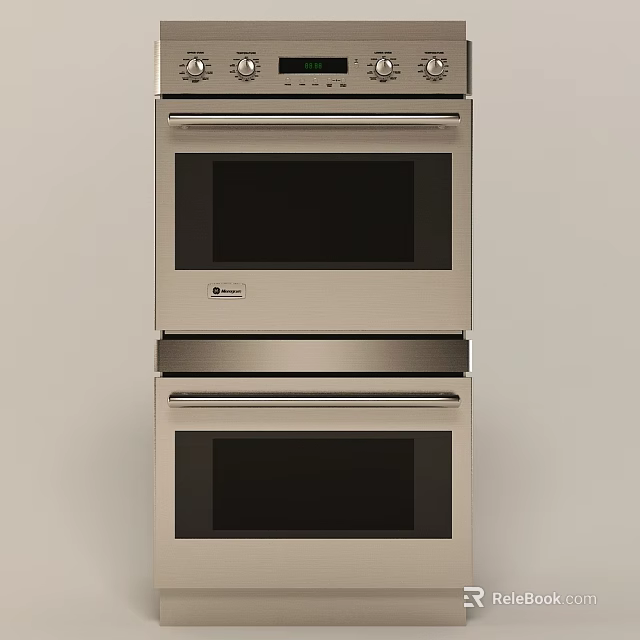 Modern Stainless Steel Double Built-in Ovens With Black Glass Doors Kitchen Appliance 3d model 
