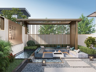 Modern courtyard landscape model