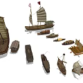 Traditional Wooden Boats Sailing On Calm Water With Multiple Sizes And Sails