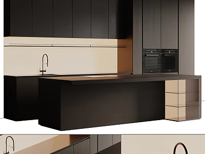 Modern Kitchen Interior Design With Black Cabinets Sleek Island Counter And Appliances 3d model