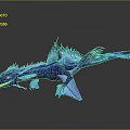 Vibrant Blue Fantasy Aquatic Creature With Glowing Stripes Sharp Spikes And Elongated Fins
