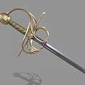 Medieval Decorative Sword 3D Model Featuring Ornate Golden Hilt Green Grip And Silver Blade