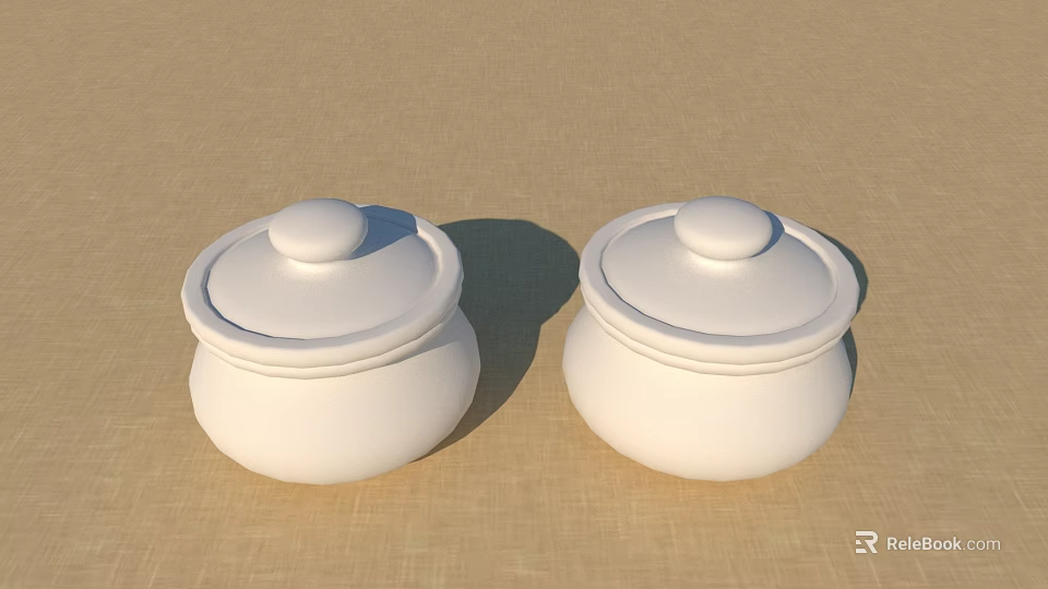 Two White Lidded Spice Jars Placed On Beige Textured Surface For Kitchen 3d model