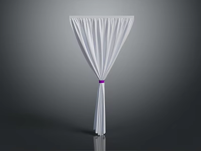 Elegant White Curtain With Purple Tieback And Soft Fabric Design 3d model