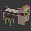 Kids Study Desk Furniture With Chair Colorful Markers Drawing Board And Storage Shelves