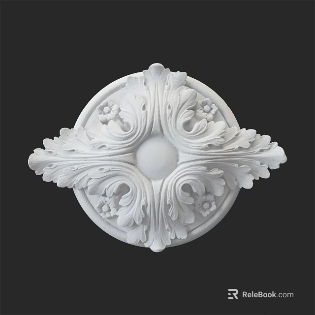 Intricate White Circular Carved Decoration With Floral Leaf Patterns For Ceiling Decor 3d model