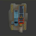 Blue And Yellow Sci Fi Mechanical Gate With Control Panel And Warning Stripes 3d model