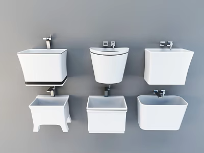 White Wall Mounted Washbasins With Various Designs For Daily Bathroom Use 3d model
