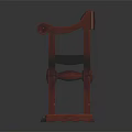 Antique Red Wooden Chair With Curved Frame Leather Seat And Brass Casters