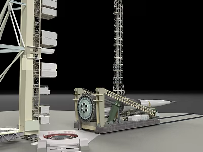 Detailed Rocket Launch Facility With Launch Tower Rocket And Mechanical Structures 3d model