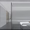 Minimalist Beauty Salon Interior With Massage Table Warm Lighting And Glass Partition