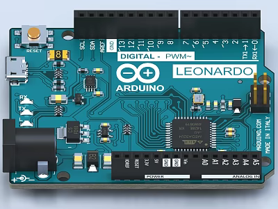 High Performance Industrial Arduino Leonardo Circuit Board With Digital PWM Interfaces And Electronic Components 3d model