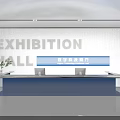 Modern Digital Reading Room Interior With Blue Reception Desk And Lighting