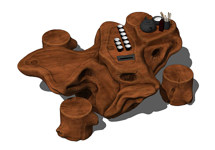 New Chinese Style Root Carved Tea Sea Solid Wood Root Carved Tea Sea Tea Table and Chair 3d model