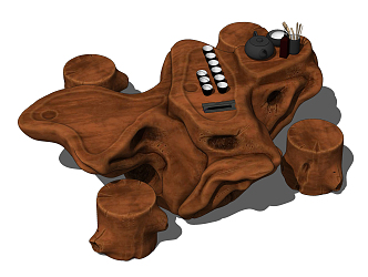 New Chinese Style Root Carved Tea Sea Solid Wood Root Carved Tea Sea Tea Table and Chair 3d model