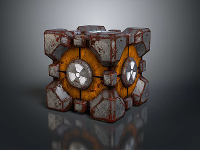 Intricate Mechanical Decorative Cube With Rustic Metal Texture And Yellow Circular Gear Patterns 3d model