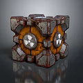 Intricate Mechanical Decorative Cube With Rustic Metal Texture And Yellow Circular Gear Patterns