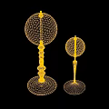 Decorative Ornament Set with Large and Small Glass Spheres on Black Spiral Bases