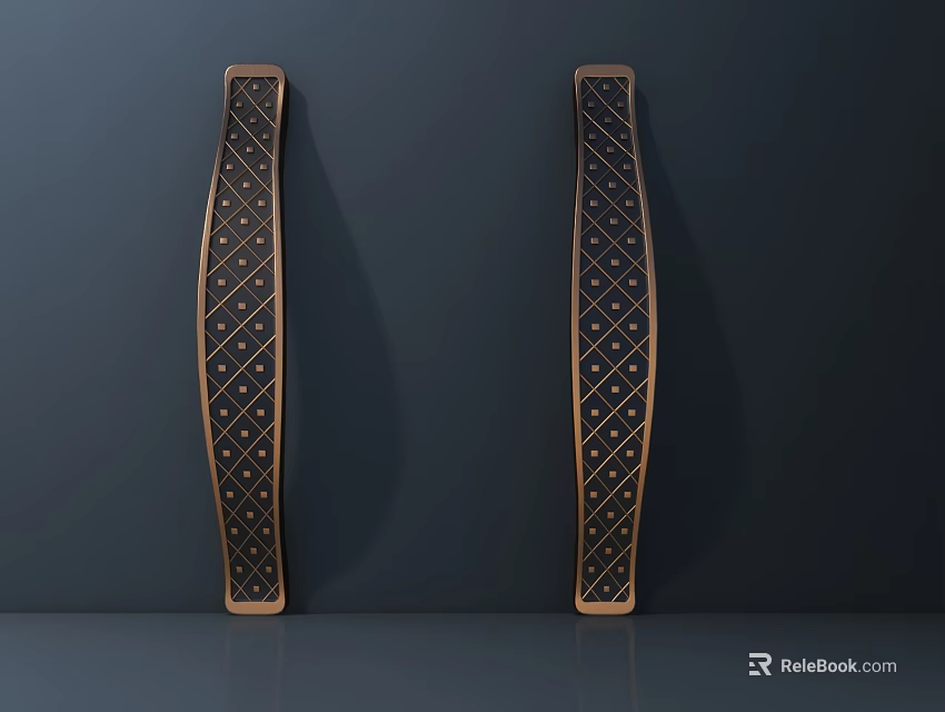 Decorative Furniture Cabinet Handles With Gold Geometric Patterns And Long Strip Design 3d model 